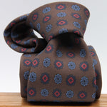 Holliday & Brown for Cruciani & Bella 100% printed Silk Self tipped Brown, Blue and Red motif tie Handmade in Italy 8 cm x 150 cm #6992