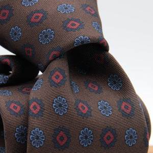 Holliday & Brown for Cruciani & Bella 100% printed Silk Self tipped Brown, Blue and Red motif tie Handmade in Italy 8 cm x 150 cm #6992