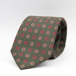 Holliday & Brown for Cruciani & Bella 100% printed Silk Self tipped Green, Brown and Red motif tie Handmade in Italy 8 cm x 150 cm #6996