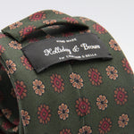 Holliday & Brown for Cruciani & Bella 100% printed Silk Self tipped Green, Brown and Red motif tie Handmade in Italy 8 cm x 150 cm #6996