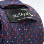 Holliday & Brown for Cruciani & Bella 100% printed Silk Self tipped Blue, Red and White motif tie Handmade in Italy 8 cm x 150 cm #6965