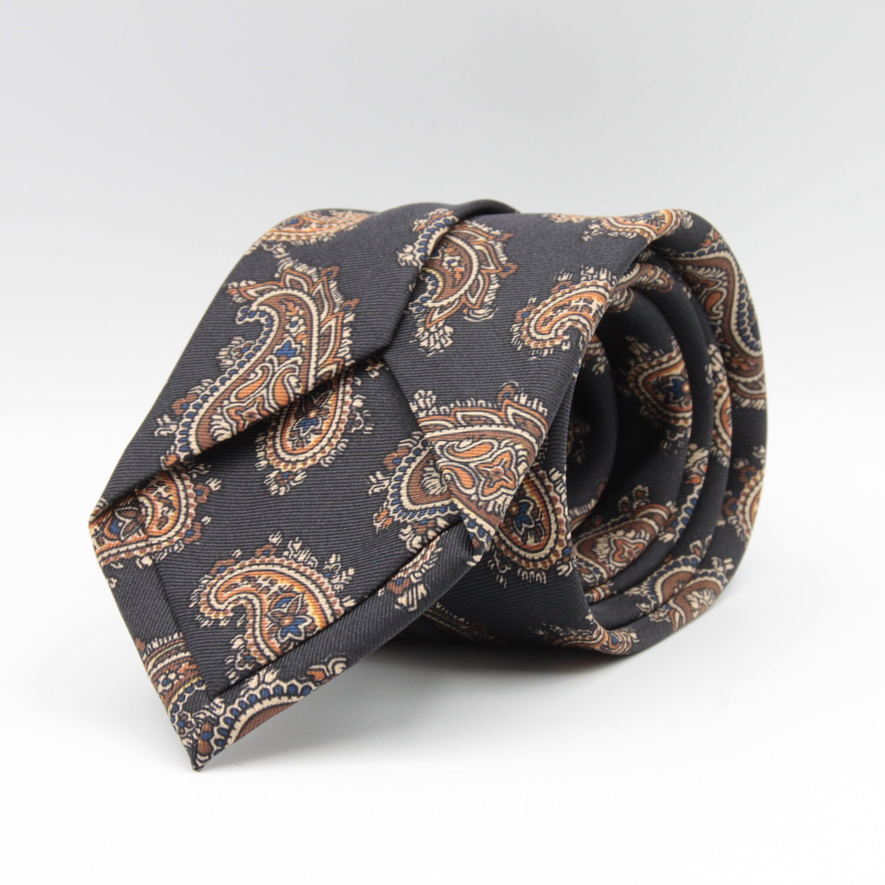 Holliday & Brown for Cruciani & Bella 100% printed Silk Self tipped Black, Brown and Blue Paisley motif tie Handmade in Italy 8 cm x 150 cm #6966