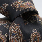 Holliday & Brown for Cruciani & Bella 100% printed Silk Self tipped Black, Brown and Blue Paisley motif tie Handmade in Italy 8 cm x 150 cm #6966