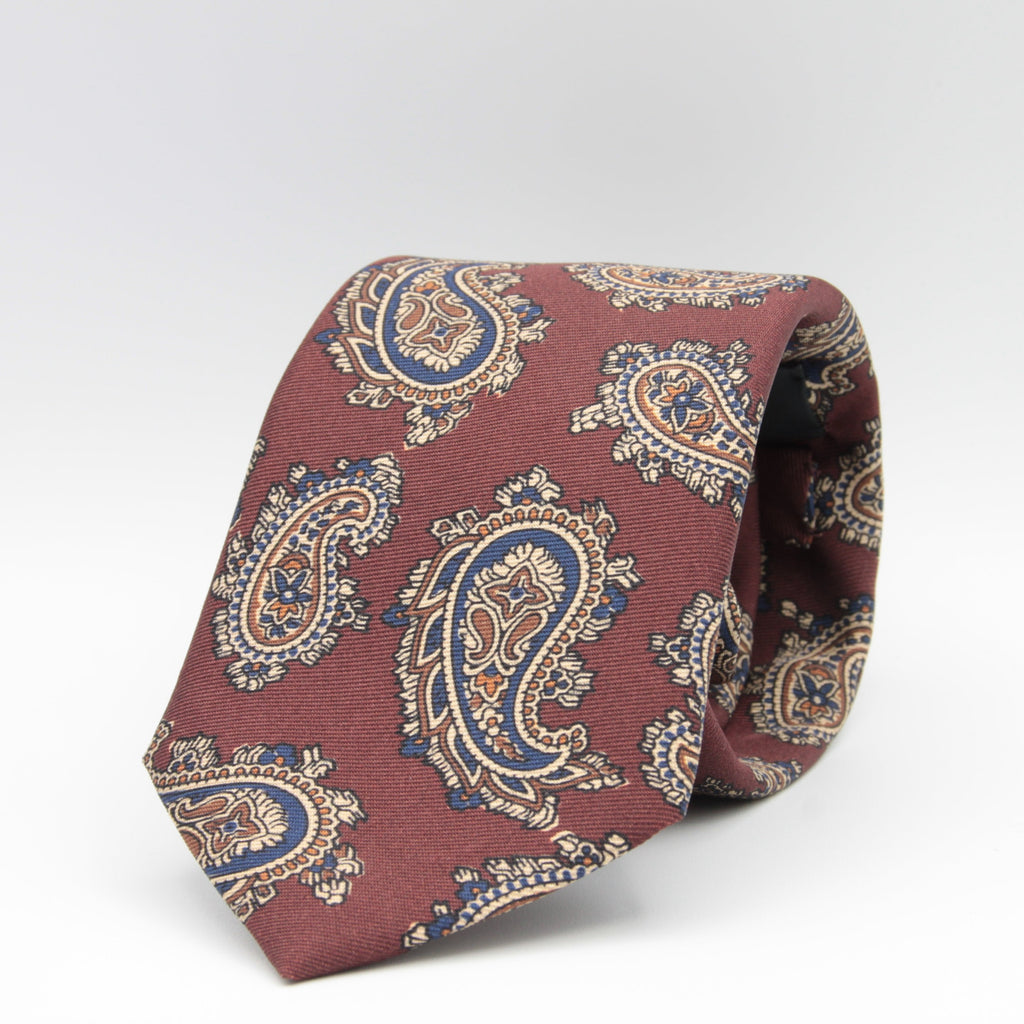 Holliday & Brown for Cruciani & Bella 100% printed Silk Self tipped Dark Rust, Brown and Blue Paisley motif tie Handmade in Italy 8 cm x 150 cm #6967