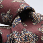 Holliday & Brown for Cruciani & Bella 100% printed Silk Self tipped Dark Rust, Brown and Blue Paisley motif tie Handmade in Italy 8 cm x 150 cm #6967