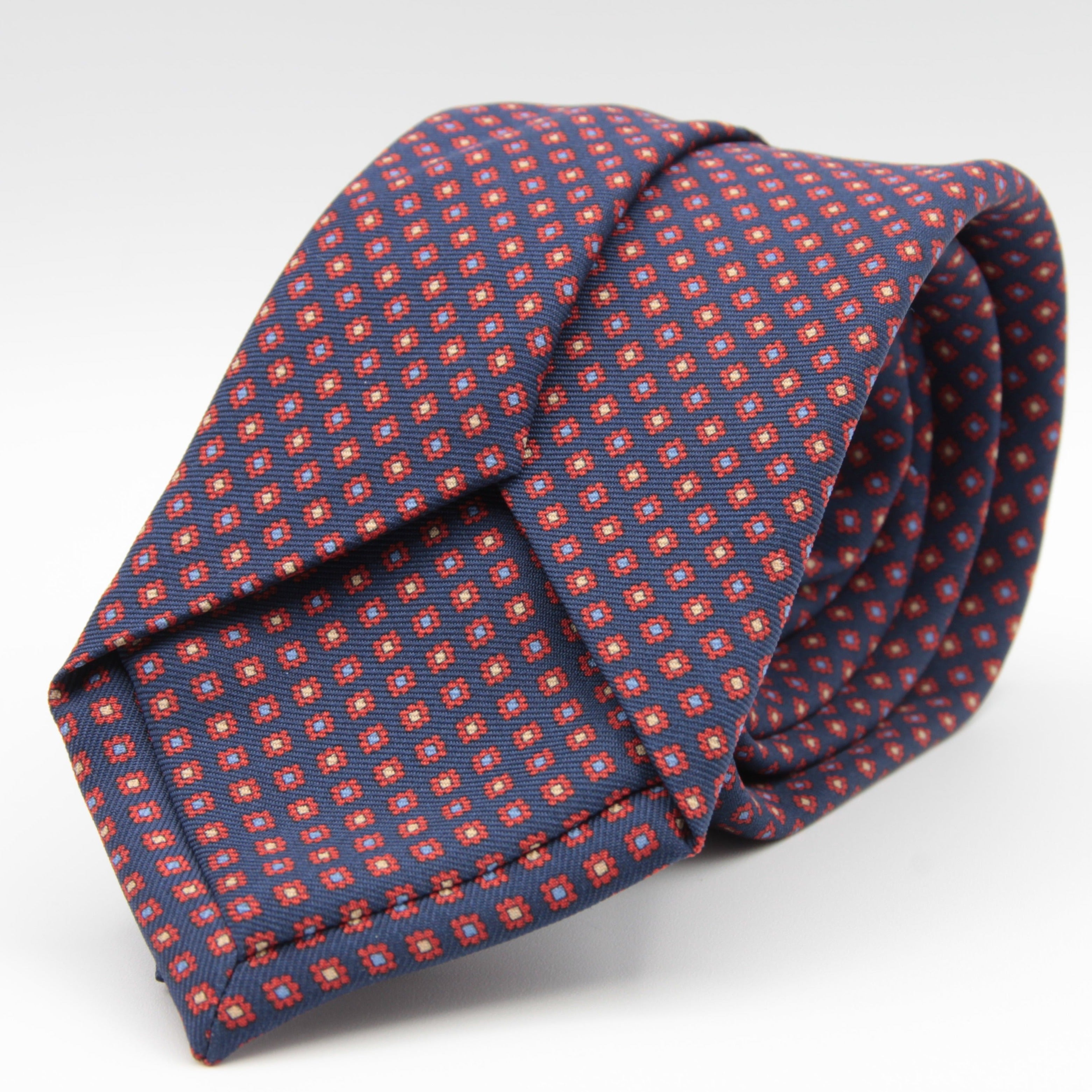 Holliday & Brown for Cruciani & Bella 100% printed Madder Silk Self tipped Blue, Red and Yellow motif tie Handmade in Italy 8 cm x 150 cm #6995