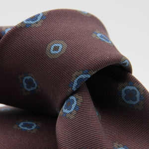 Holliday & Brown for Cruciani & Bella 100% printed Madder Silk Self tipped Wine, Blue and Brown motif tie Handmade in Italy 8 cm x 150 cm #7347