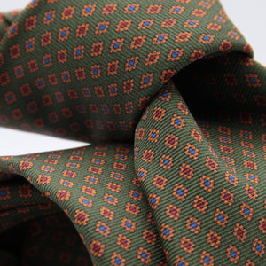 Holliday & Brown for Cruciani & Bella 100% printed Silk Self tipped Green, Brown, Red and Blue motif tie Handmade in Italy 8 cm x 150 cm #7023