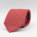 Holliday & Brown for Cruciani & Bella 100% printed Silk Self tipped Red with green caps tie Handmade in Italy 8 cm x 150 cm #6434