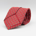 Holliday & Brown for Cruciani & Bella 100% printed Silk Self tipped Red with green caps tie Handmade in Italy 8 cm x 150 cm #6434