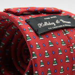 Holliday & Brown for Cruciani & Bella 100% printed Silk Self tipped Red with green caps tie Handmade in Italy 8 cm x 150 cm #6434