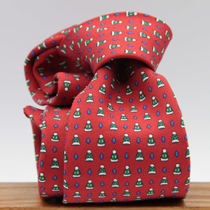 Holliday & Brown for Cruciani & Bella 100% printed Silk Self tipped Red with green caps tie Handmade in Italy 8 cm x 150 cm #6434