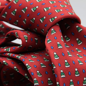 Holliday & Brown for Cruciani & Bella 100% printed Silk Self tipped Red with green caps tie Handmade in Italy 8 cm x 150 cm #6434