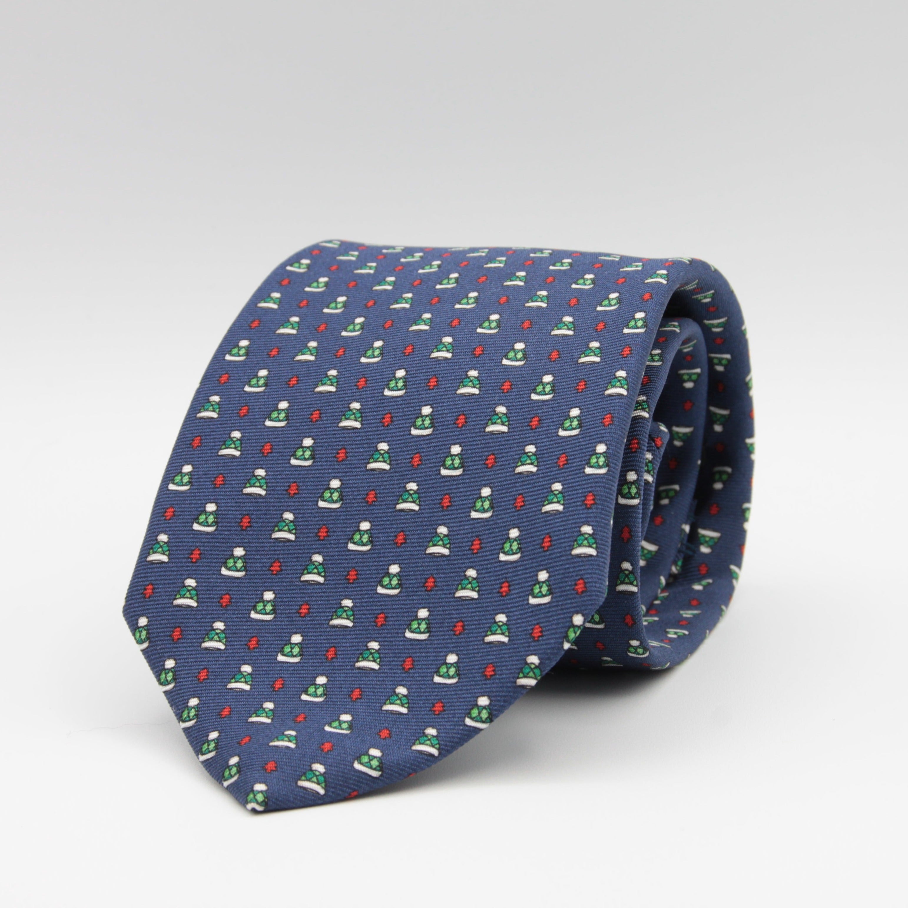 Holliday & Brown for Cruciani & Bella 100% printed Silk Self tipped Blue with green caps tie Handmade in Italy 8 cm x 150 cm #1529