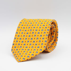 Holliday & Brown for Cruciani & Bella 100% printed Silk Self tipped Yellow with Blue caps tie Handmade in Italy 8 cm x 150 cm #1530