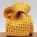 Holliday & Brown for Cruciani & Bella 100% printed Silk Self tipped Yellow with Blue caps tie Handmade in Italy 8 cm x 150 cm #1530