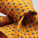 Holliday & Brown for Cruciani & Bella 100% printed Silk Self tipped Yellow with Blue caps tie Handmade in Italy 8 cm x 150 cm #1530