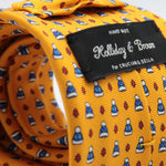 Holliday & Brown for Cruciani & Bella 100% printed Silk Self tipped Yellow with Blue caps tie Handmade in Italy 8 cm x 150 cm #1530