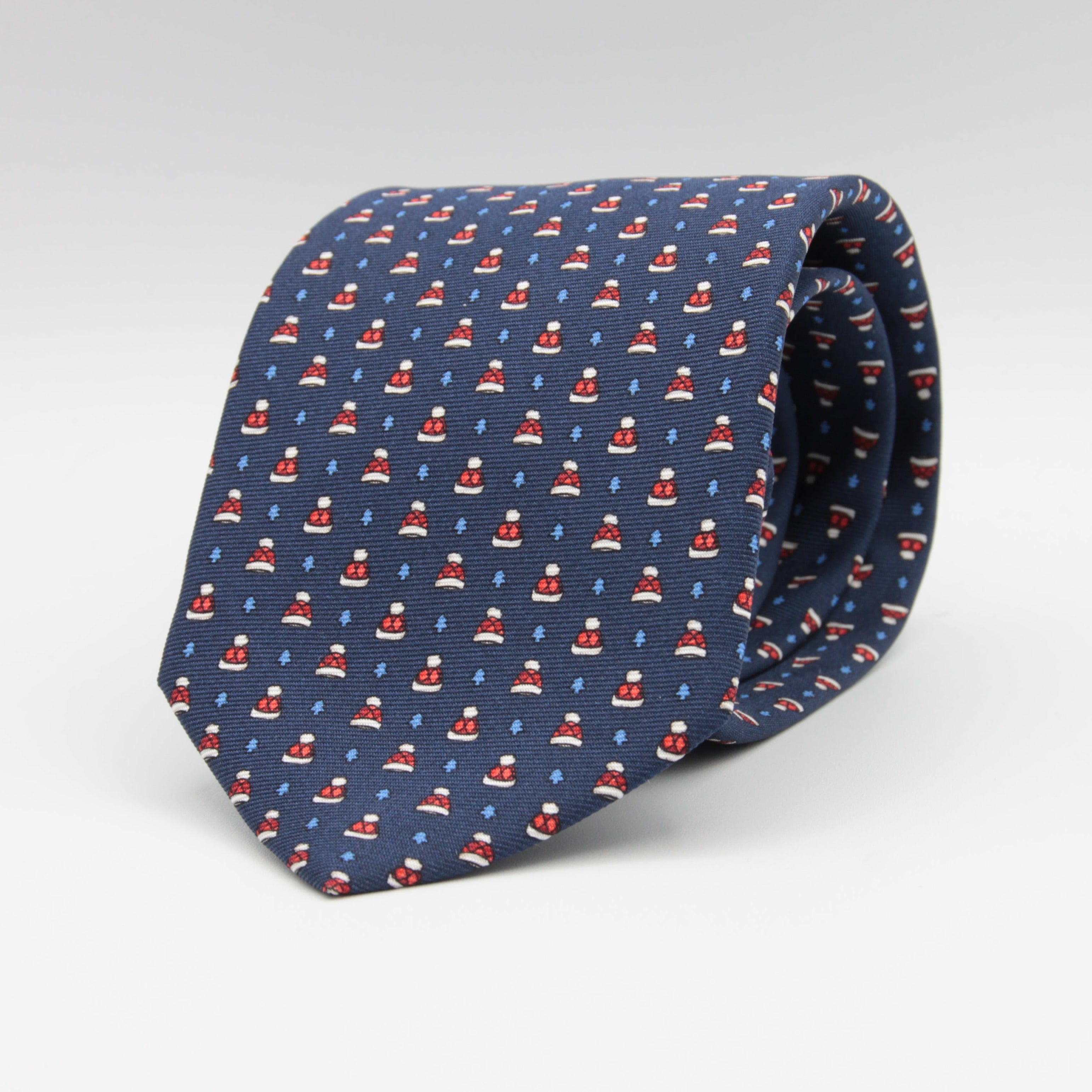 Holliday & Brown for Cruciani & Bella 100% printed Silk Self tipped Blue with Red caps tie Handmade in Italy 8 cm x 150 cm #1531