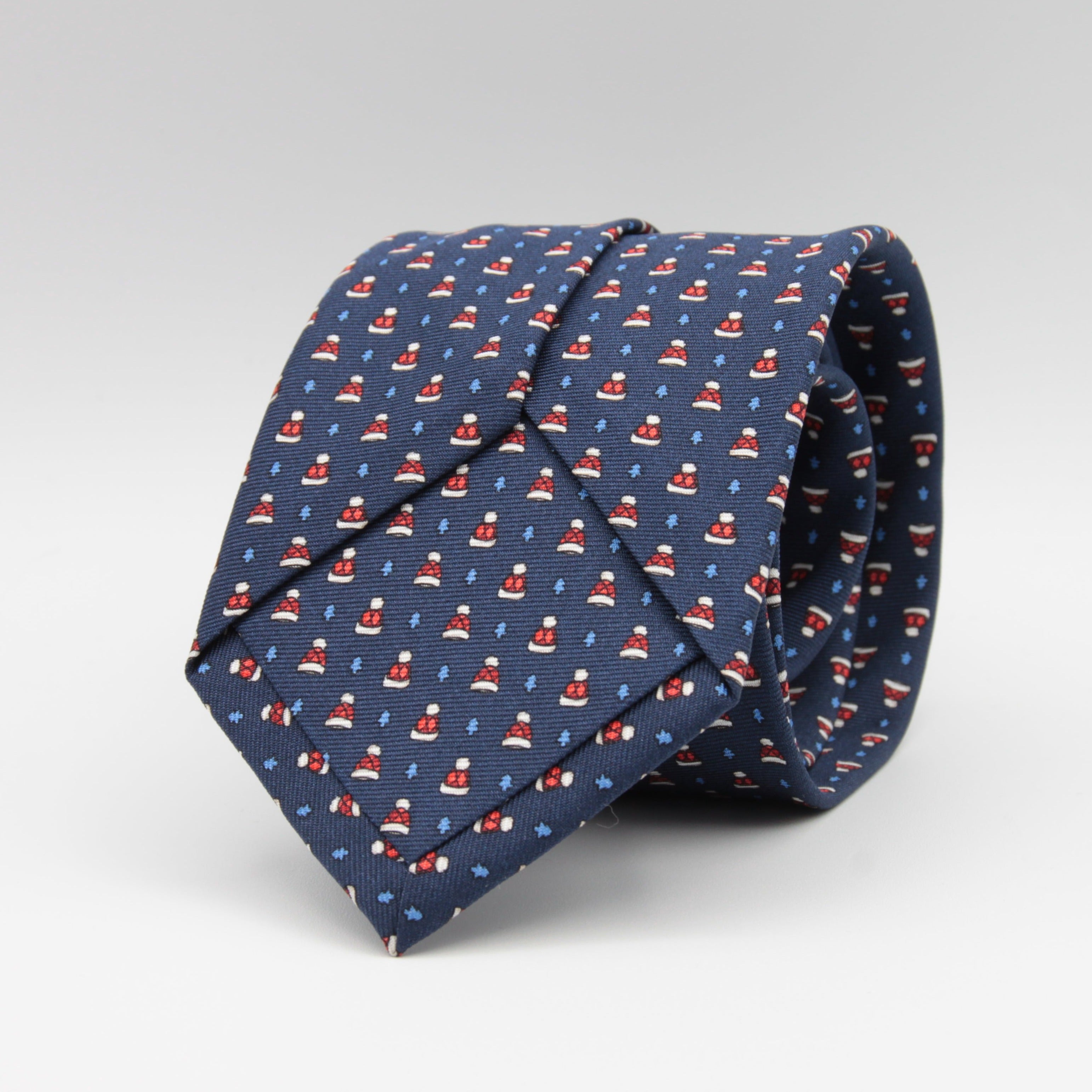 Holliday & Brown for Cruciani & Bella 100% printed Silk Self tipped Blue with Red caps tie Handmade in Italy 8 cm x 150 cm #1531