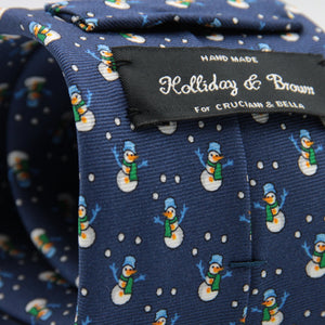 Holliday & Brown for Cruciani & Bella 100% printed Silk Self tipped Blue with Green Snowman tie Handmade in Italy 8 cm x 150 cm #1532