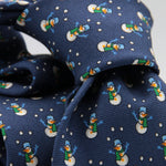 Holliday & Brown for Cruciani & Bella 100% printed Silk Self tipped Blue with Green Snowman tie Handmade in Italy 8 cm x 150 cm #1532