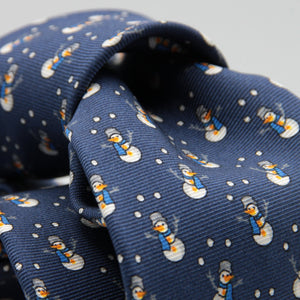 Holliday & Brown for Cruciani & Bella 100% printed Silk Self tipped Blue with Grey Snowman tie Handmade in Italy 8 cm x 150 cm #1533