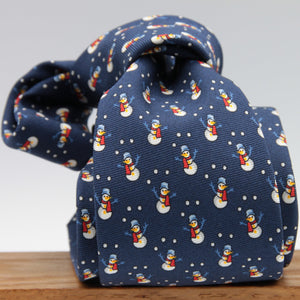 Holliday & Brown for Cruciani & Bella 100% printed Silk Self tipped Blue with Red Snowman tie Handmade in Italy 8 cm x 150 cm #1535