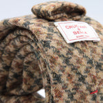 Cruciani & Bella 100% Shetland Tweed  Unlined Hand rolled blades Ecru, Green and Brown Motif Tie Handmade in Italy Fabric Made in England 8 cm x 150 cm Suggested knot: 4 in hand #7494