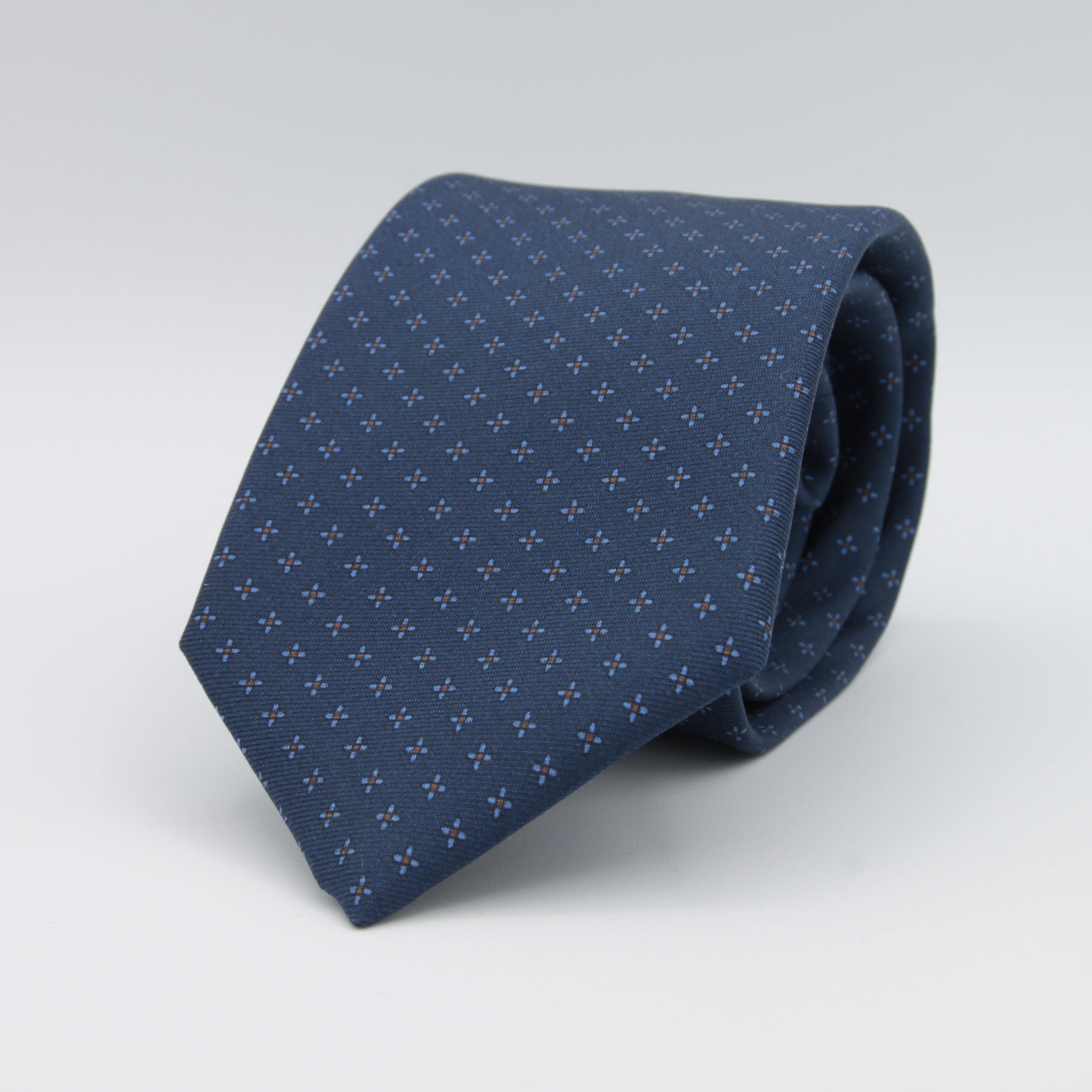 Cruciani & Bella 100% Silk Printed Self-Tipped Blue, Light Blue and Brown Motif Tie Handmade in Italy 8 cm x 150 cm #7172