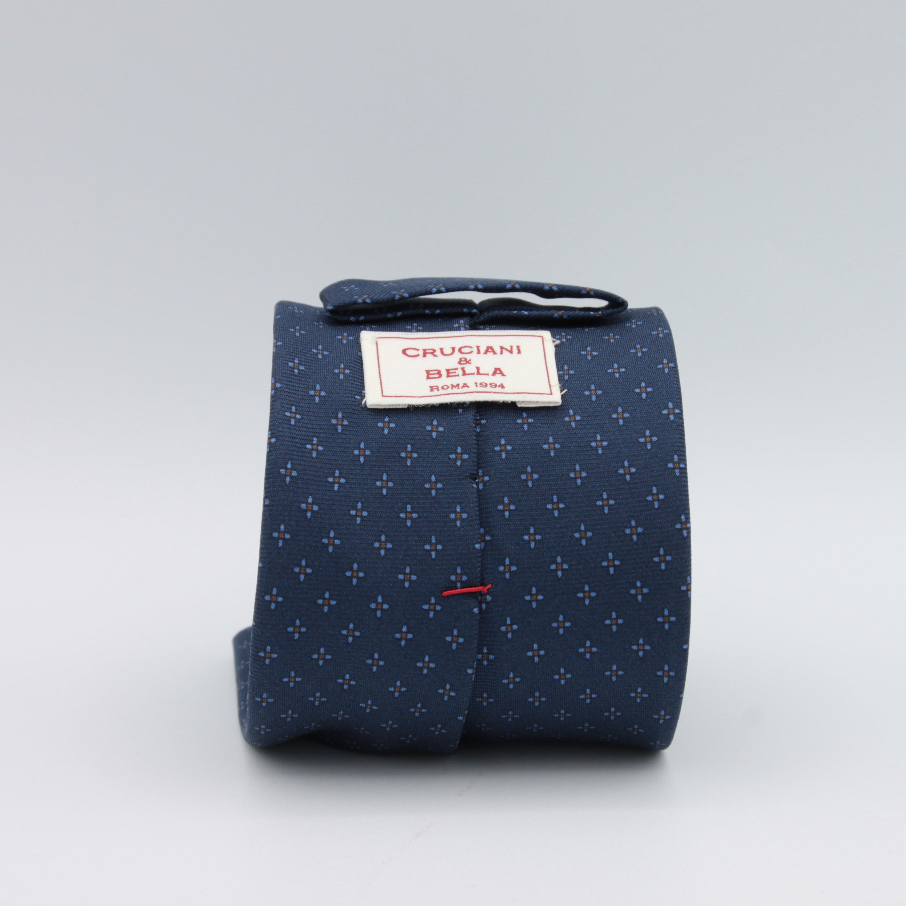 Cruciani & Bella 100% Silk Printed Self-Tipped Blue, Light Blue and Brown Motif Tie Handmade in Italy 8 cm x 150 cm #7172