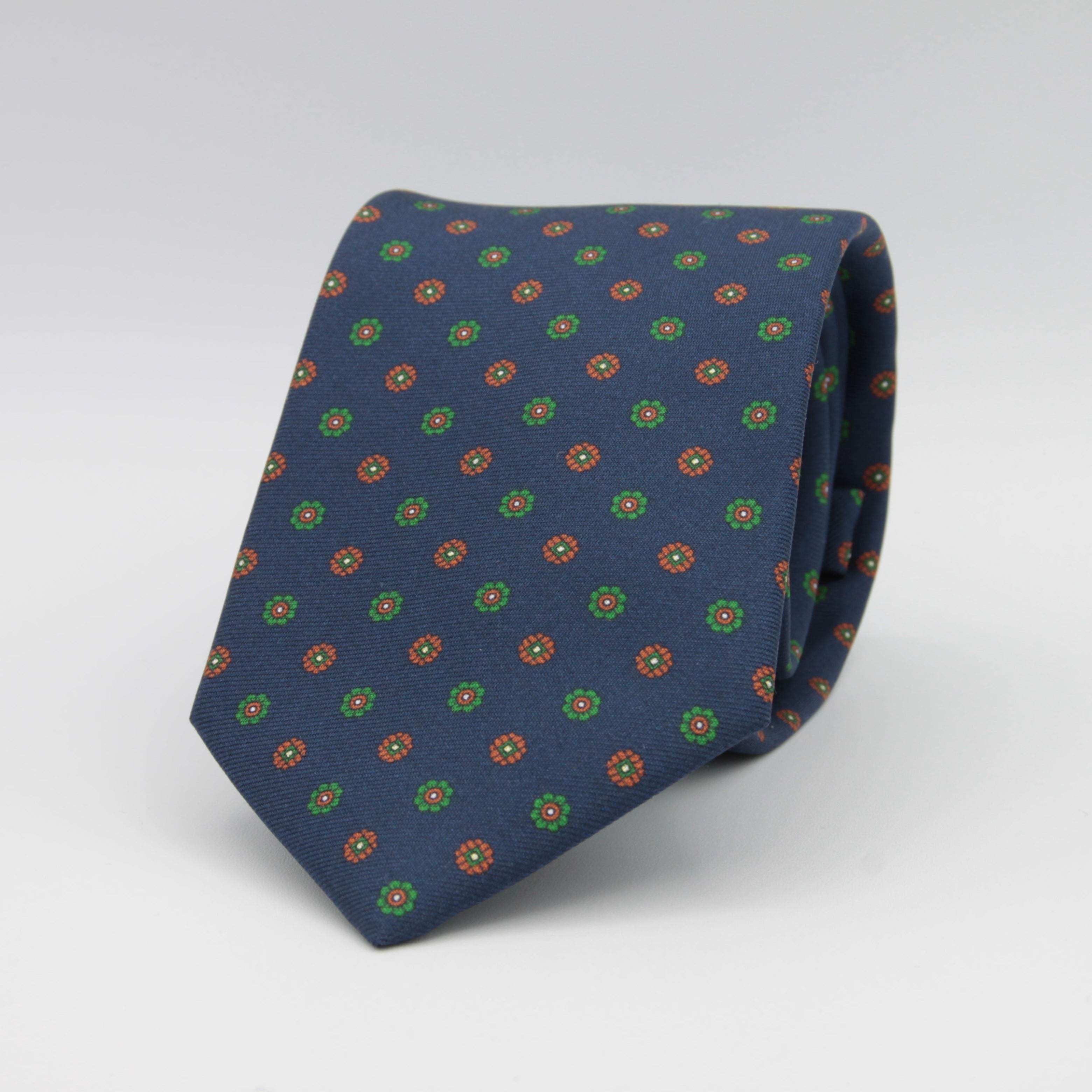 Cruciani & Bella 100% Silk Printed Self-Tipped Blue,Green and Brown Motif Tie Handmade in Italy 8 cm x 150 cm #7168