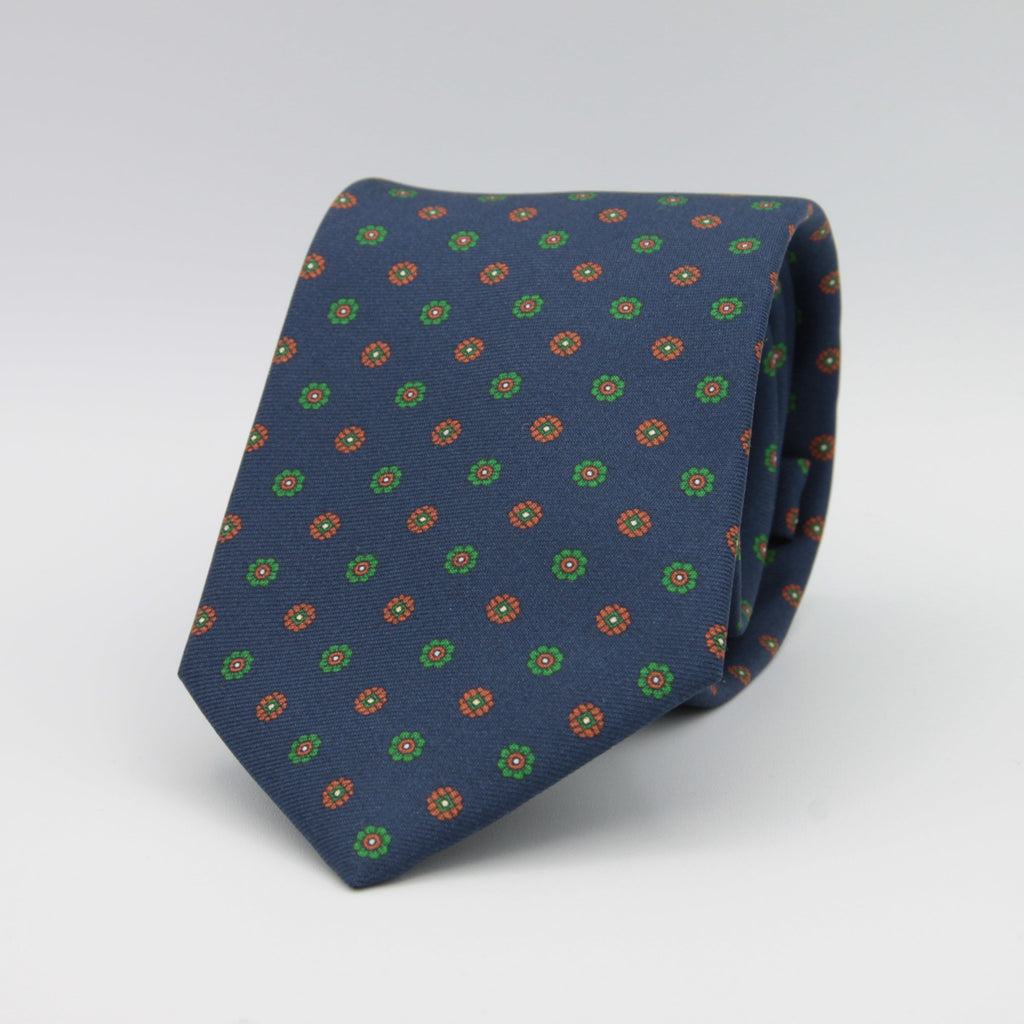 Cruciani & Bella 100% Silk Printed Self-Tipped Blue,Green and Brown Motif Tie Handmade in Italy 8 cm x 150 cm #7168