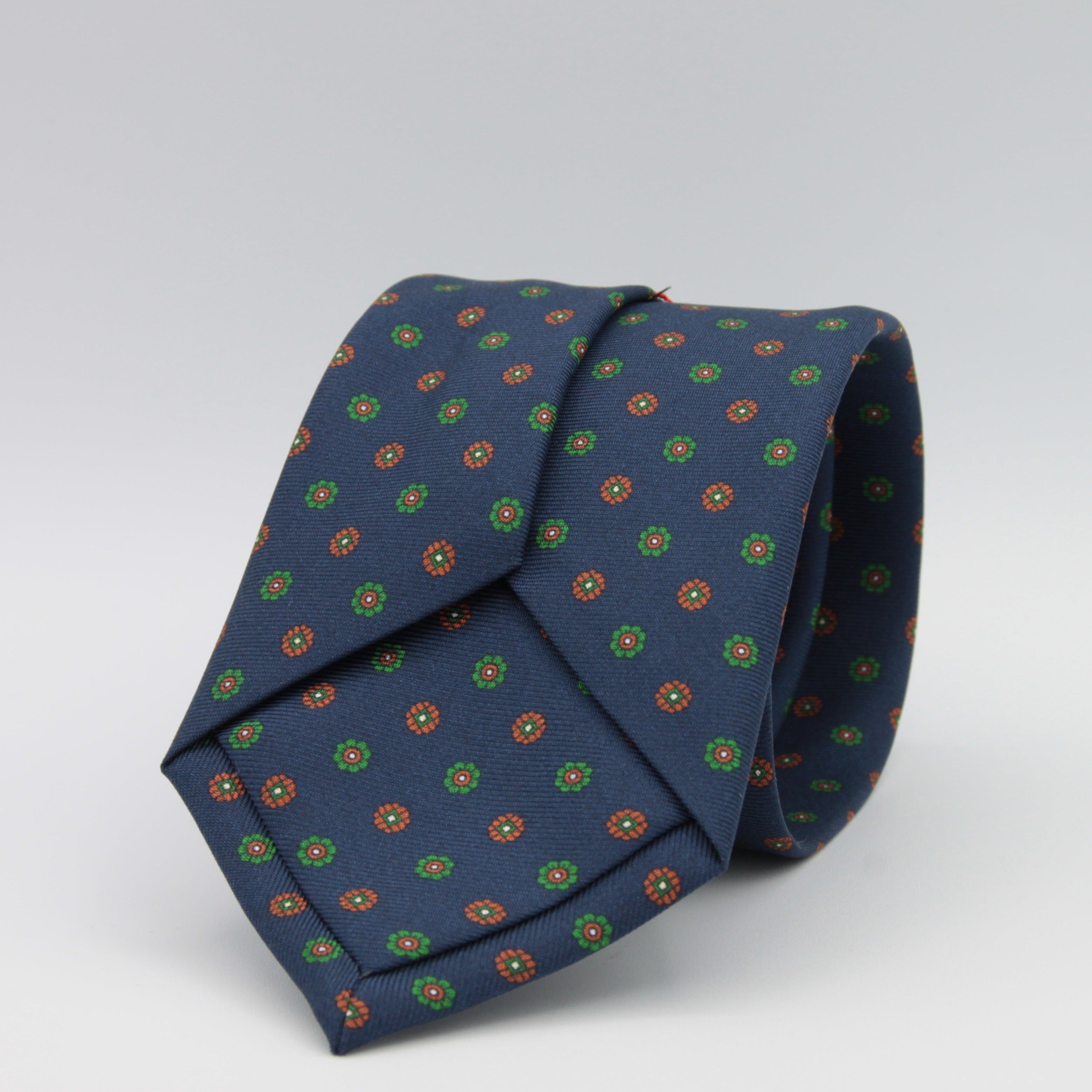 Cruciani & Bella 100% Silk Printed Self-Tipped Blue,Green and Brown Motif Tie Handmade in Italy 8 cm x 150 cm #7168