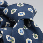 Cruciani & Bella 100% Printed Madder Silk  Italian fabric Unlined tie Blue, White, Green and Beige Motifs Tie Handmade in Italy 8 cm x 150 cm #7665