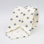Cruciani & Bella 100% Printed Madder Silk  Italian fabric Unlined tie Off White, Blue and Beige Motifs Tie Handmade in Italy 8 cm x 150 cm #7666