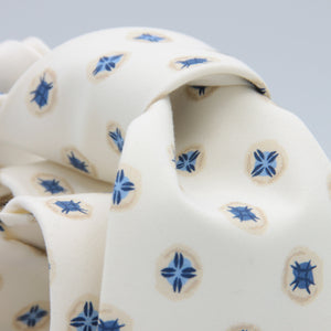Cruciani & Bella 100% Printed Madder Silk  Italian fabric Unlined tie Off White, Blue and Beige Motifs Tie Handmade in Italy 8 cm x 150 cm #7666