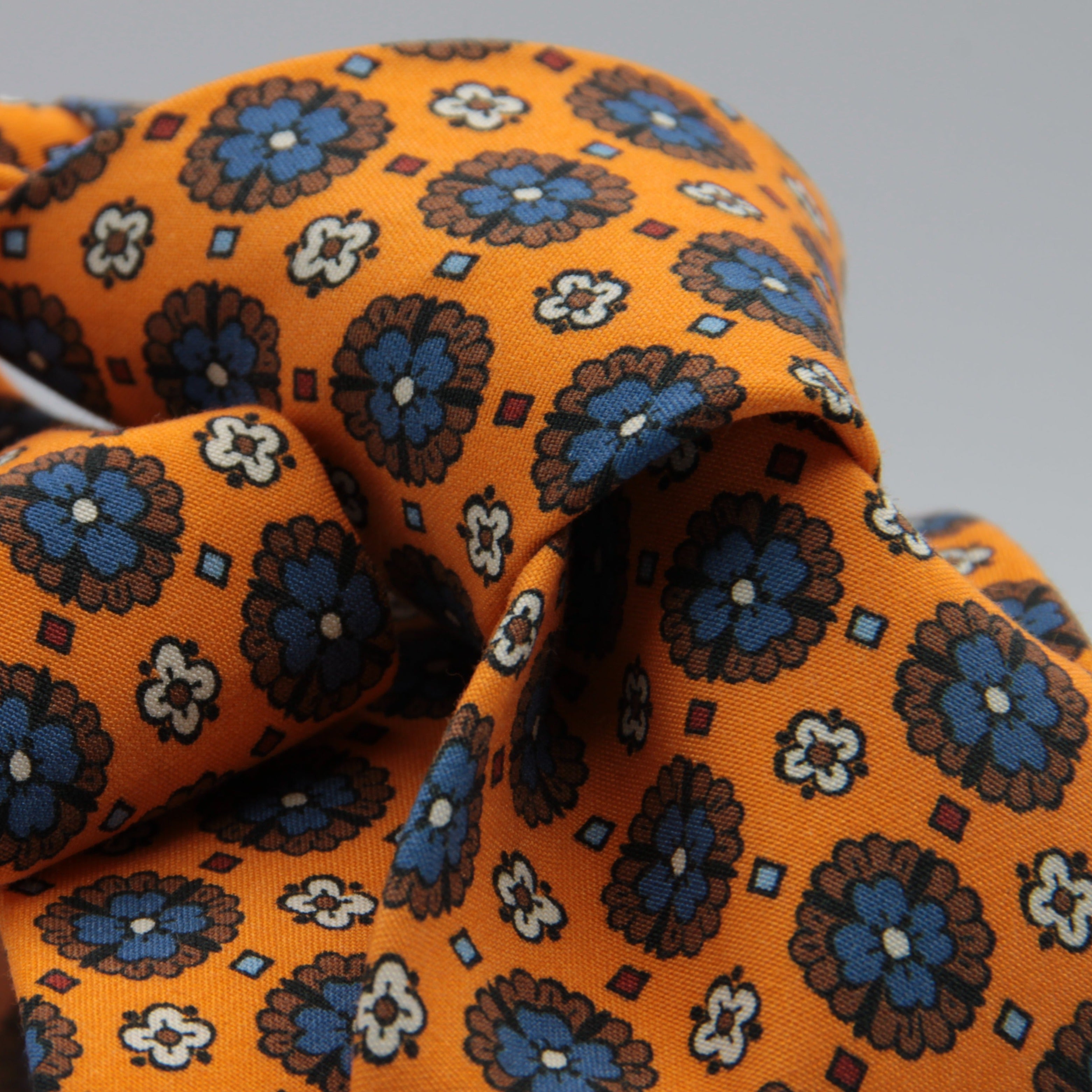 Cruciani & Bella 100% Printed Madder Silk  Italian fabric Unlined tie Orange, Brown, Blue and Red Motifs Tie Handmade in Italy 8 cm x 150 cm #7626