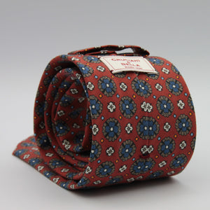 Cruciani & Bella 100% Printed Madder Silk  Italian fabric Unlined tie Rust, Blue, Grey and Red Motifs Tie Handmade in Italy 8 cm x 150 cm #7627