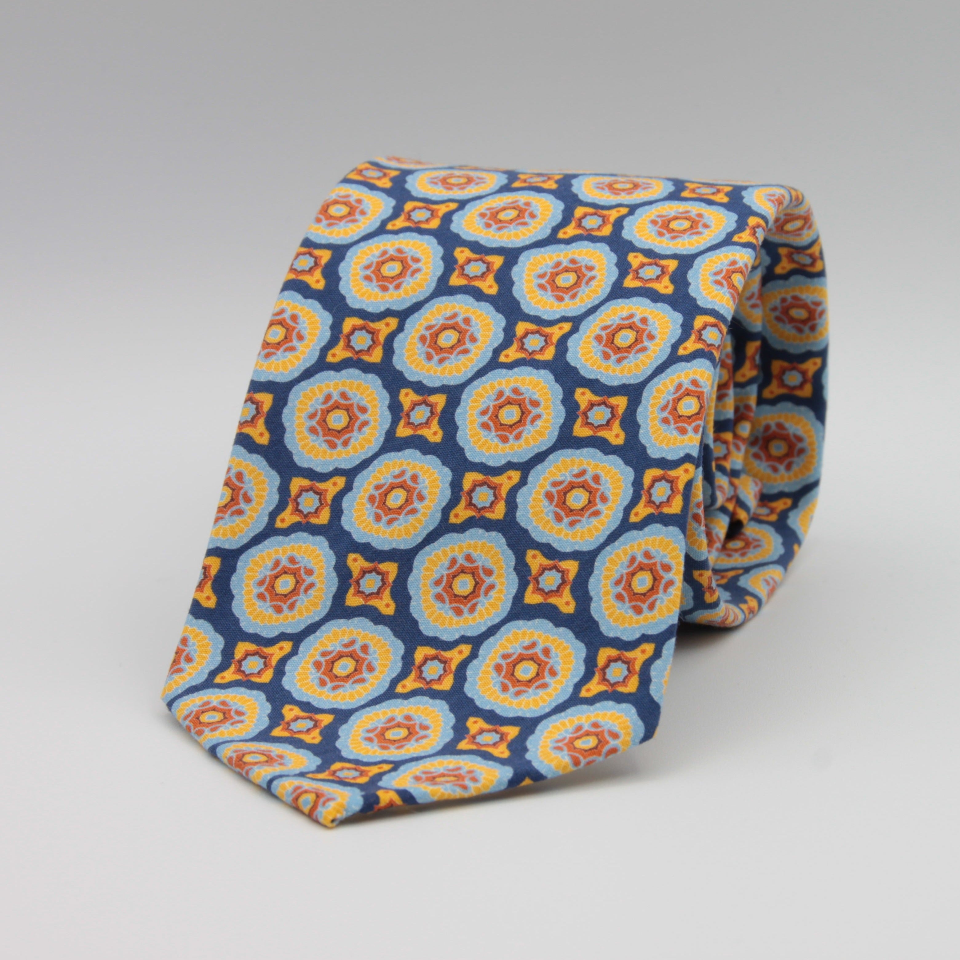 Cruciani & Bella 100% Printed Madder Silk  Italian fabric Unlined tie Blue, Yellow and Orange Motifs Tie Handmade in Italy 8 cm x 150 cm #7621