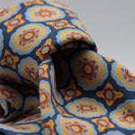 Cruciani & Bella 100% Printed Madder Silk  Italian fabric Unlined tie Blue, Yellow and Orange Motifs Tie Handmade in Italy 8 cm x 150 cm #7621