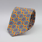 Cruciani & Bella 100% Printed Madder Silk  Italian fabric Unlined tie Orange, Blue and Red Motifs Tie Handmade in Italy 8 cm x 150 cm #7623
