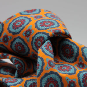 Cruciani & Bella 100% Printed Madder Silk  Italian fabric Unlined tie Orange, Blue and Red Motifs Tie Handmade in Italy 8 cm x 150 cm #7623