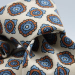 Cruciani & Bella 100% Printed Madder Silk  Italian fabric Unlined tie Off White, Brown and Blue Motifs Tie Handmade in Italy 8 cm x 150 cm #7620