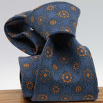 Cruciani & Bella 100% Printed Madder Silk  Italian fabric Unlined tie Blue and Brown Motifs Tie Handmade in Italy 8 cm x 150 cm #7640