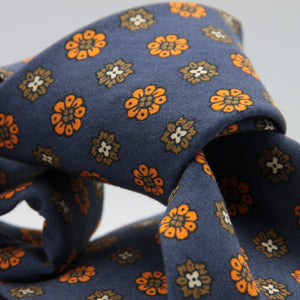 Cruciani & Bella 100% Printed Madder Silk  Italian fabric Unlined tie Blue, Orange and Brown Motifs Tie Handmade in Italy 8 cm x 150 cm #7632