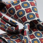 Cruciani & Bella 100% Printed Madder Silk  Italian fabric Unlined tie White, Blue, Red and Yellow Motifs Tie Handmade in Italy 8 cm x 150 cm #7633