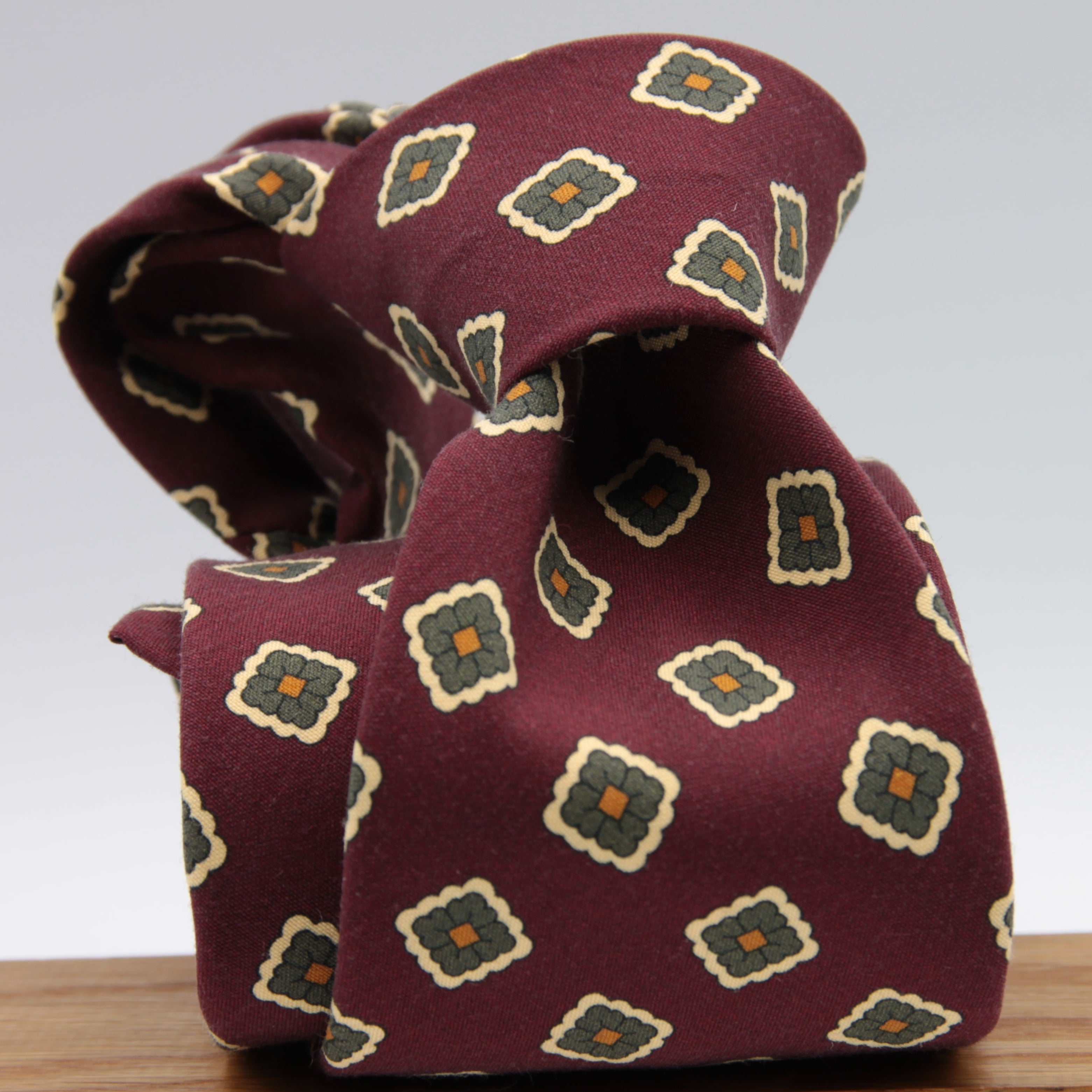Cruciani & Bella 100% Printed Madder Silk  Italian fabric Unlined tie Red, Cream, Green and Orange Motifs Tie Handmade in Italy 8 cm x 150 cm #7615