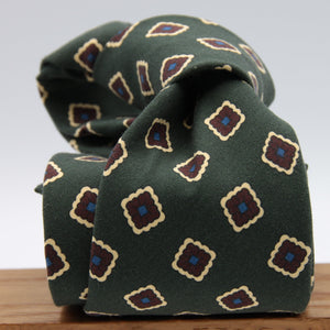 Cruciani & Bella 100% Printed Madder Silk  Italian fabric Unlined tie Green, Cream, Brown and Blue Motifs Tie Handmade in Italy 8 cm x 150 cm #7616