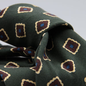 Cruciani & Bella 100% Printed Madder Silk  Italian fabric Unlined tie Green, Cream, Brown and Blue Motifs Tie Handmade in Italy 8 cm x 150 cm #7616